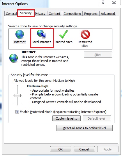 security settings local intranet zone